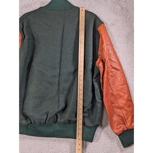 Vintage Holloway College Jacket Large Letterman Varsity Wool Leather Green Brown - Picture 8 of 16